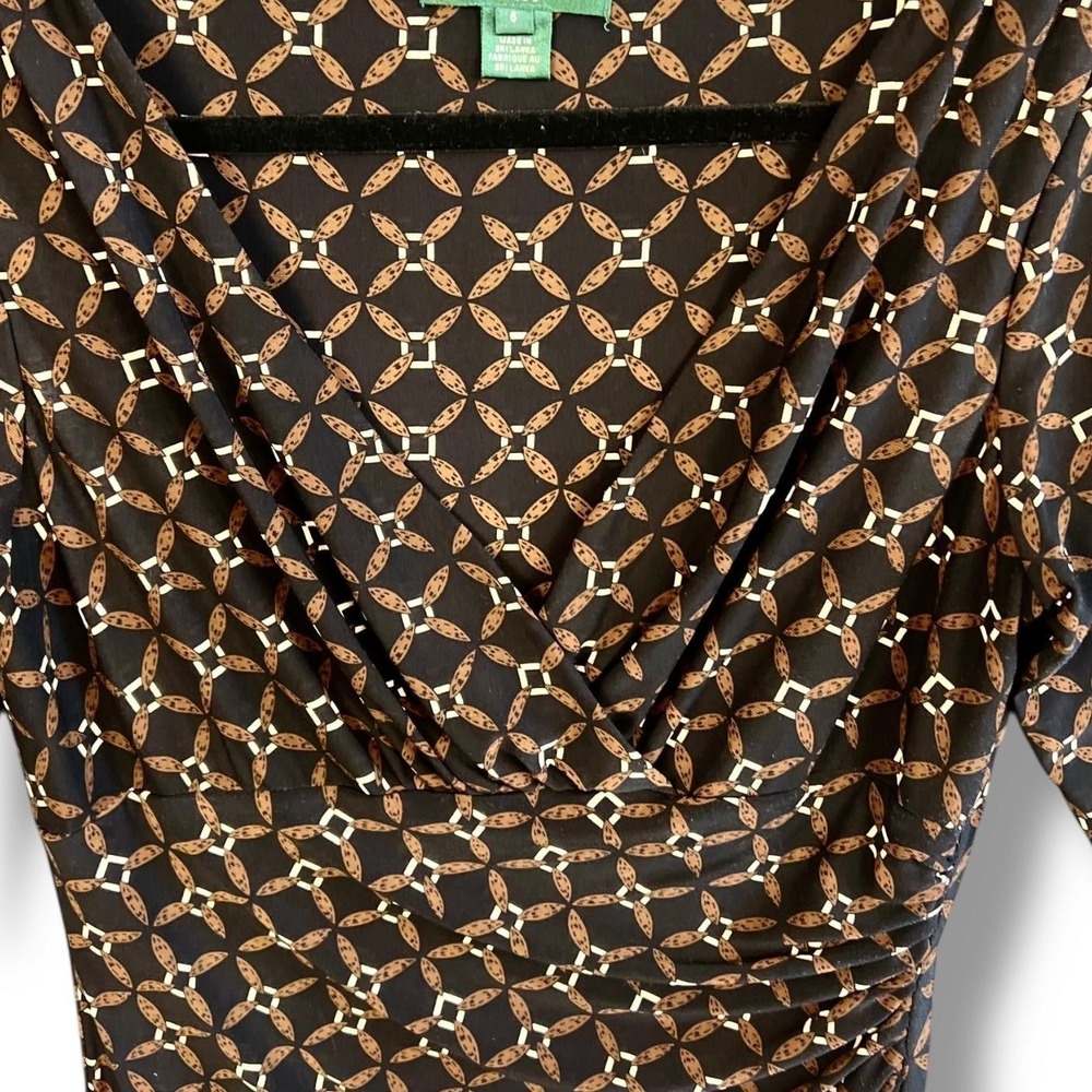 Lauren Ralph Lauren Sheath Dress Size 6 Brown Black‎ Ruched Side - Picture 6 of 12